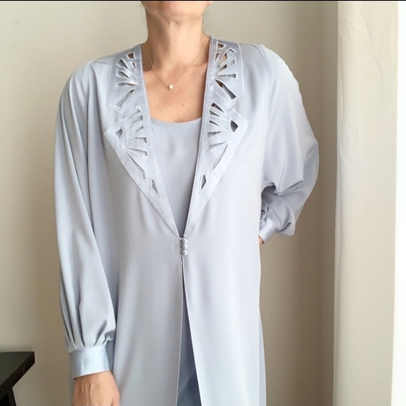 VINTAGE Lawrence Dress Montreal Lavande 8 Draping Long Sleeves Cut Out - Picture 4 of 7